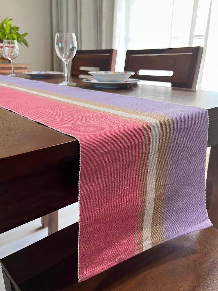 Cotton Pink Purple Striped Table Runner Medium