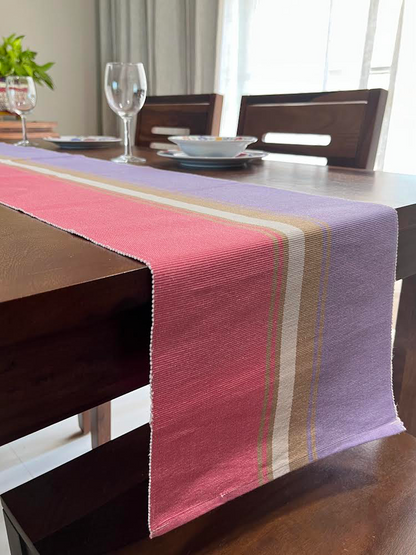 Cotton Pink Purple Striped Table Runner Medium