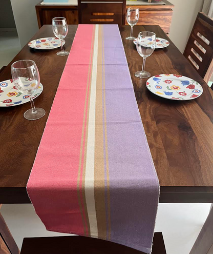 Cotton Pink Purple Striped Table Runner Large