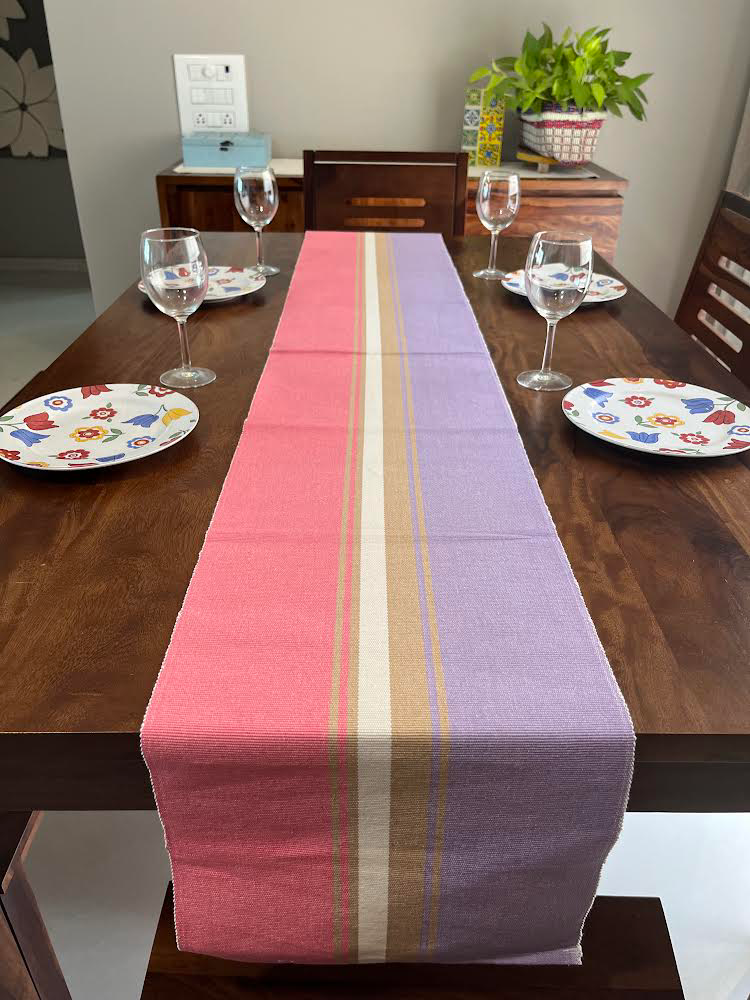 Cotton Pink Purple Striped Table Runner Large