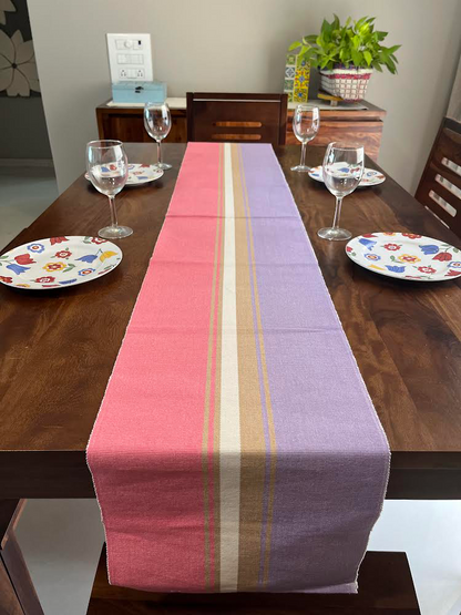 Cotton Pink Purple Striped Table Runner Large