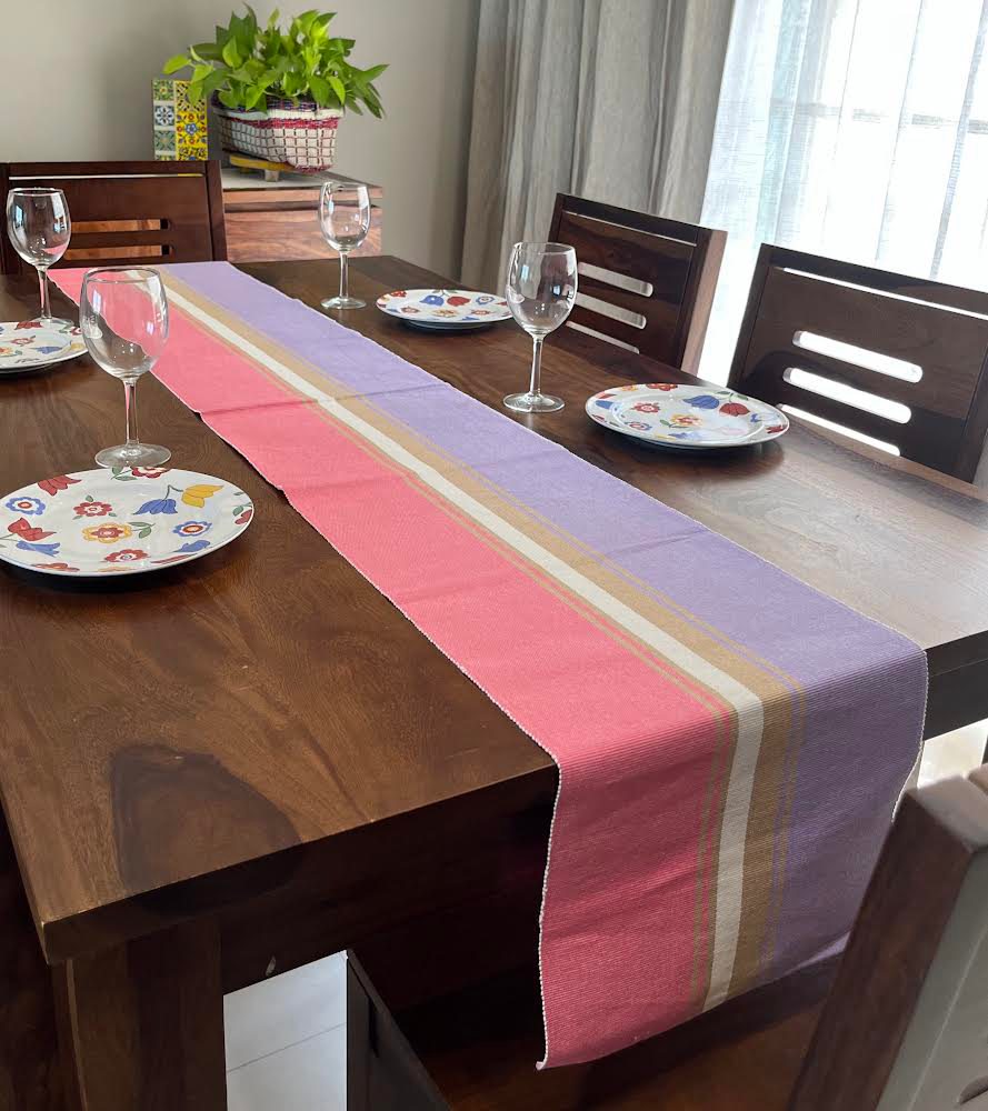 Cotton Pink Purple Striped Table Runner Large