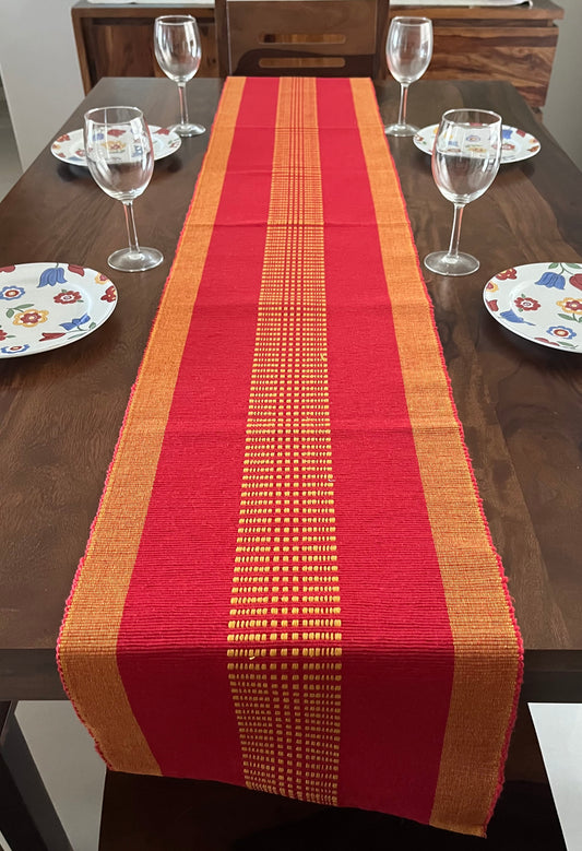 Cotton Red Yellow Ikat Table Runner Medium