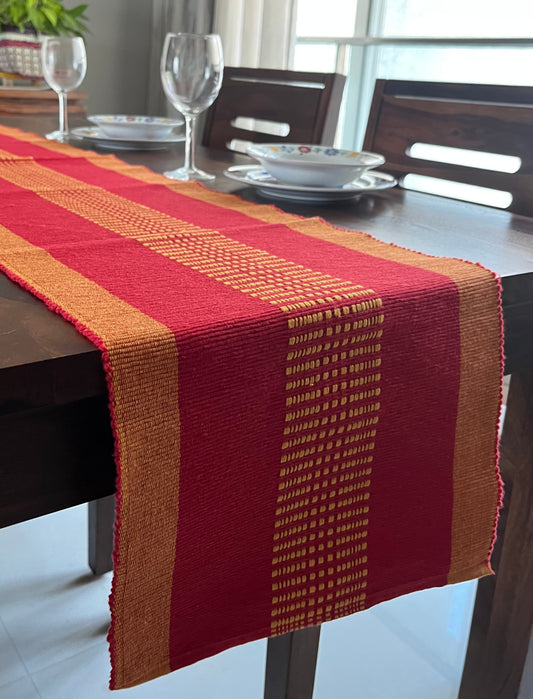 Cotton Red Yellow Ikat Table Runner Large