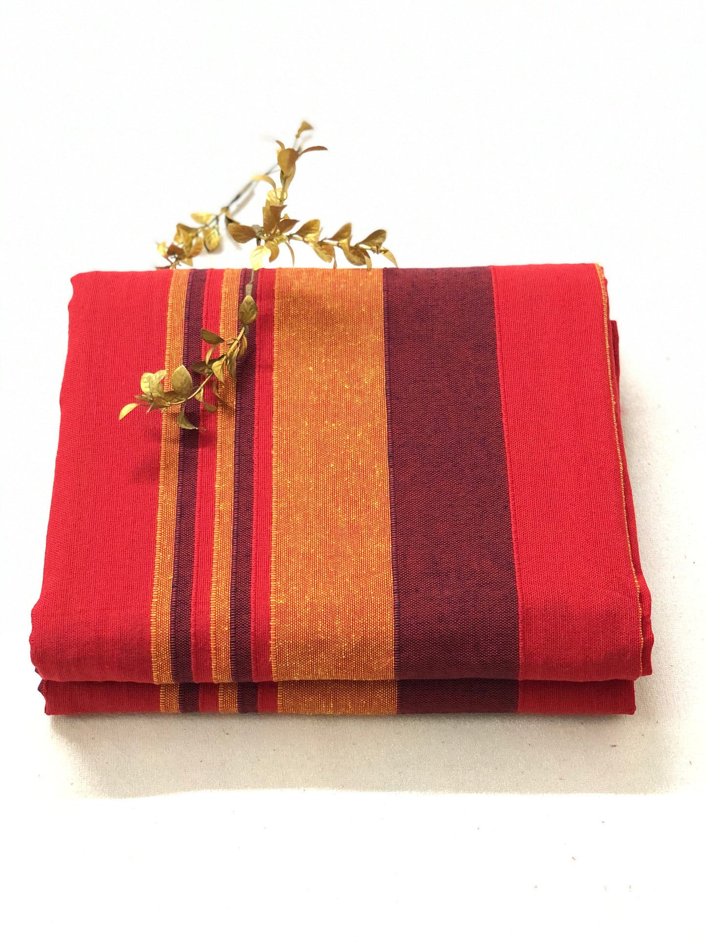 Handloom Cotton Red Striped King Bedcover without Pillow Covers