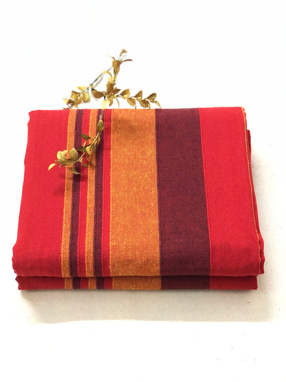 Handloom Cotton Red Striped Single Bedcover without Pillow Covers
