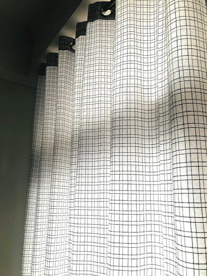 Handloom Cotton White Box Light Filtering Curtains 8 feet (Set of 2)