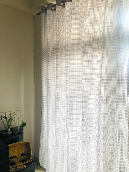 Handloom Cotton White Box Light Filtering Curtains 9 feet (Set of 2)