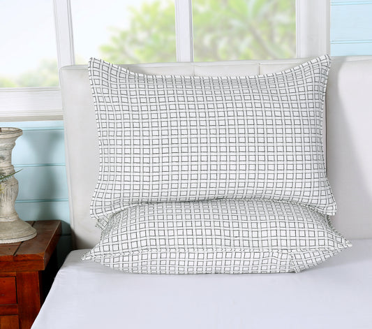 Handloom Cotton White Box Pillow Covers (Set of 2)