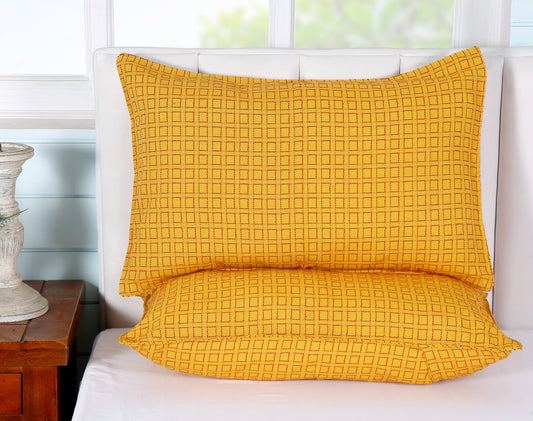 Handloom Cotton Yellow Box Pillow Covers (Set of 2)
