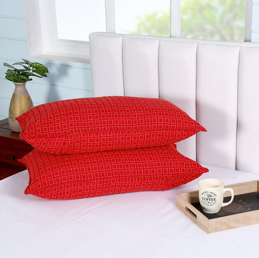 Handloom Cotton Red Box Pillow Covers (Set of 2)