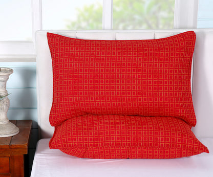 Handloom Cotton Red Box Pillow Covers (Set of 2)