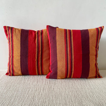 Handloom Red Cotton Cushion Covers (Pack of 2)