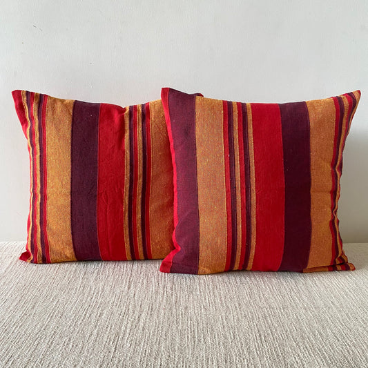 Handloom Red Cotton Cushion Covers (Pack of 2)