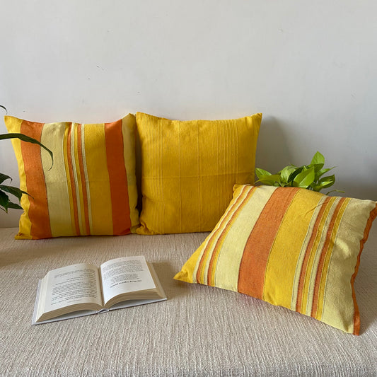 Handloom Yellow Cotton Cushion Covers (Pack of 3)