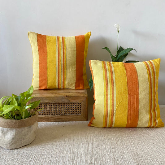 Handloom Yellow Cotton Cushion Covers (Pack of 2)
