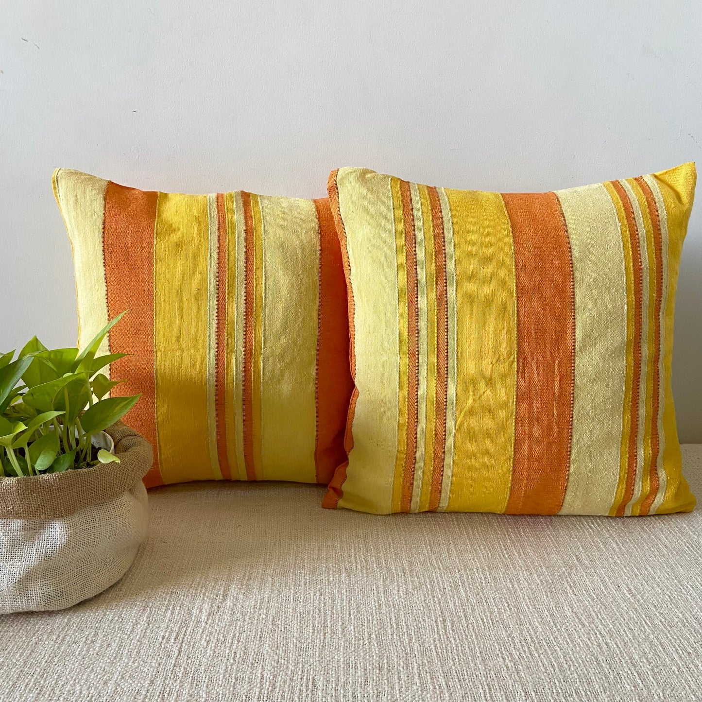 Handloom Yellow Cotton Cushion Covers (Pack of 2)
