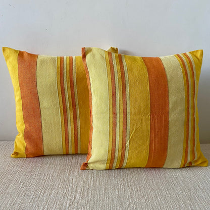 Handloom Yellow Cotton Cushion Covers (Pack of 2)