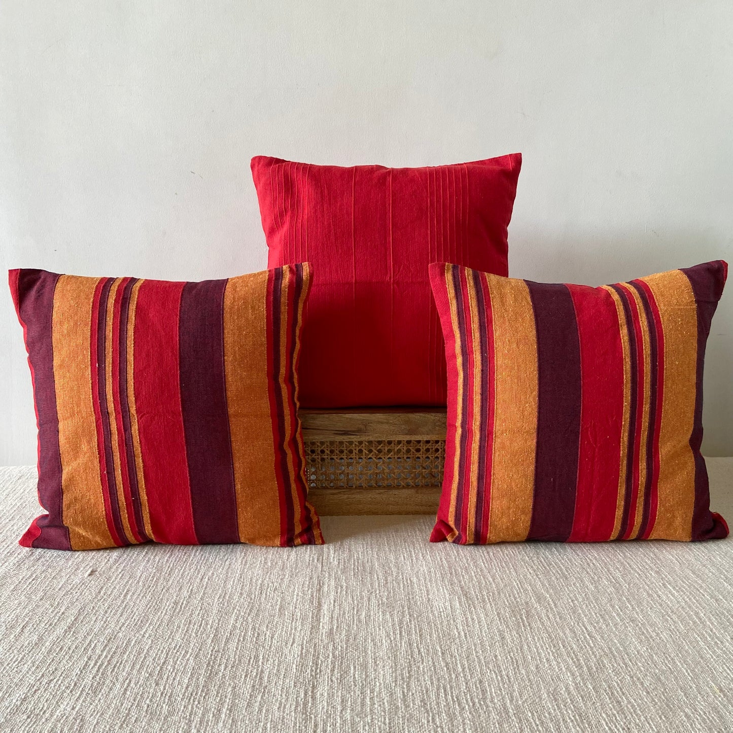 Handloom Red Cotton Cushion Covers (Pack of 3)