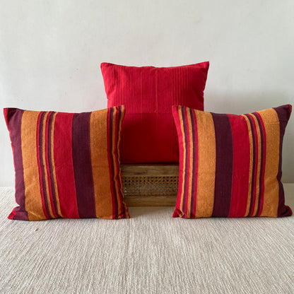 Handloom Red Cotton Cushion Covers (Pack of 3)