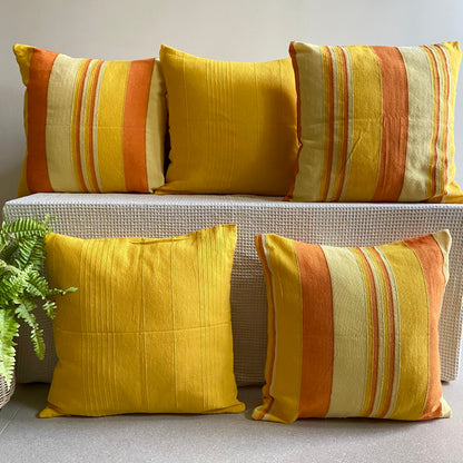 Handloom Yellow Cotton Cushion Covers (Pack of 5)