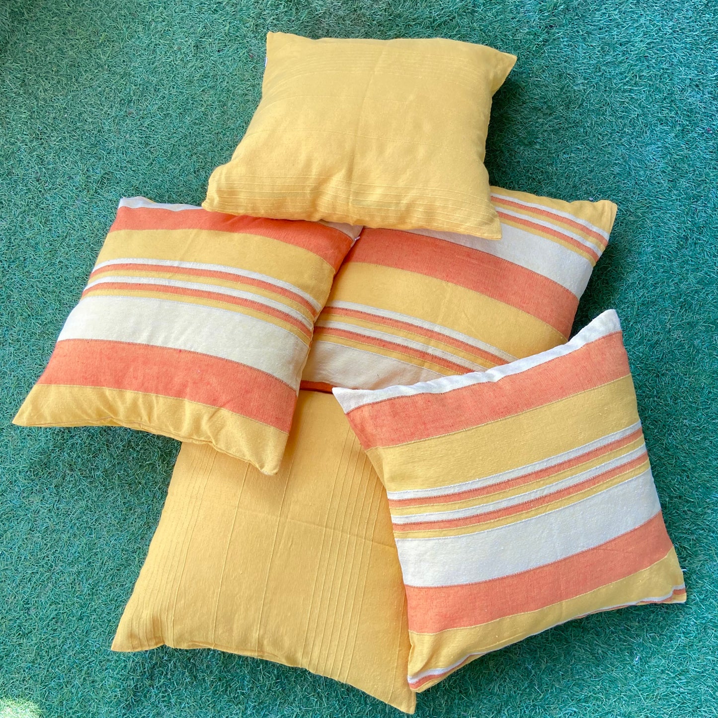 Handloom Yellow Cotton Cushion Covers (Pack of 5)