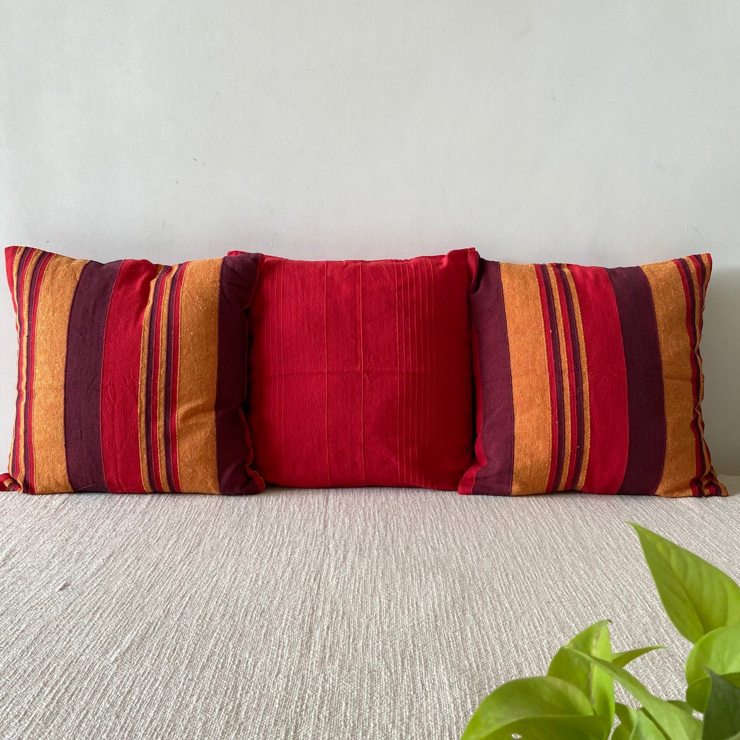 Handloom Red Cotton Cushion Covers (Pack of 3)