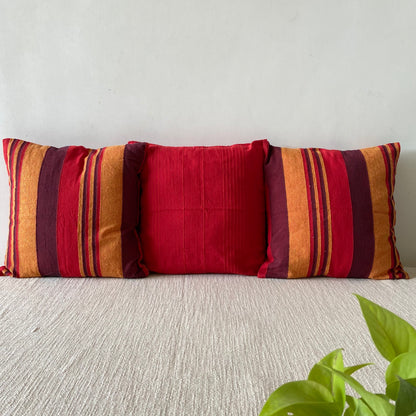 Handloom Red Cotton Cushion Covers (Pack of 3)