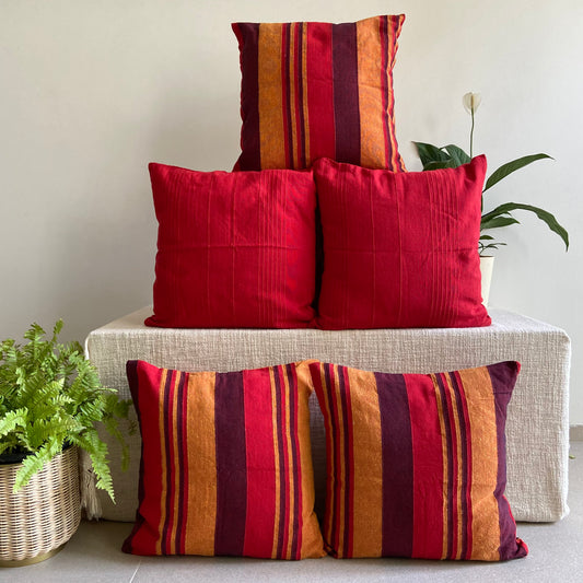 Handloom Red Cotton Cushion Covers (Pack of 5)