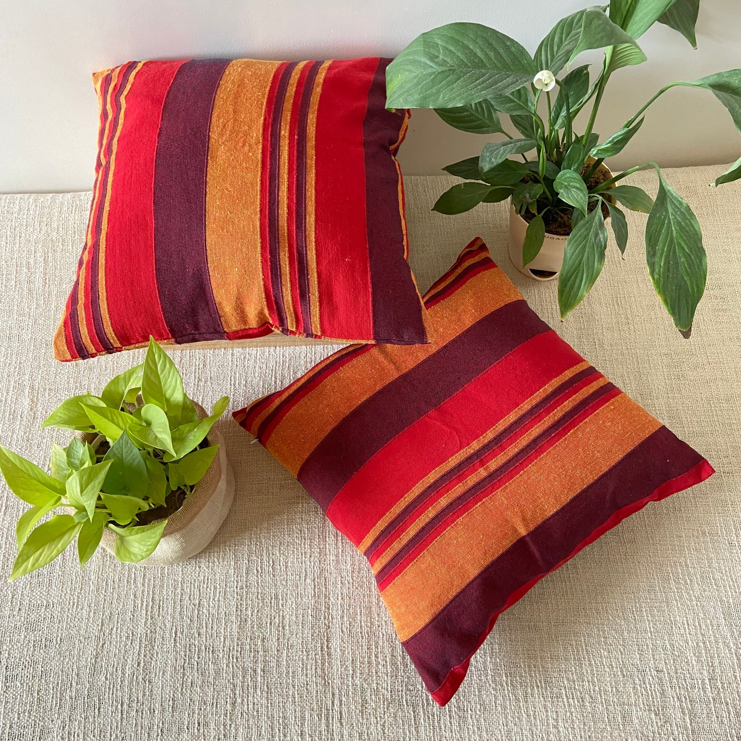 Handloom Red Cotton Cushion Covers (Pack of 2)