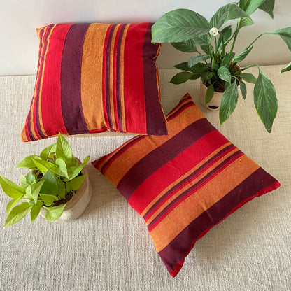 Handloom Red Cotton Cushion Covers (Pack of 2)