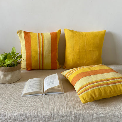 Handloom Yellow Cotton Cushion Covers (Pack of 3)