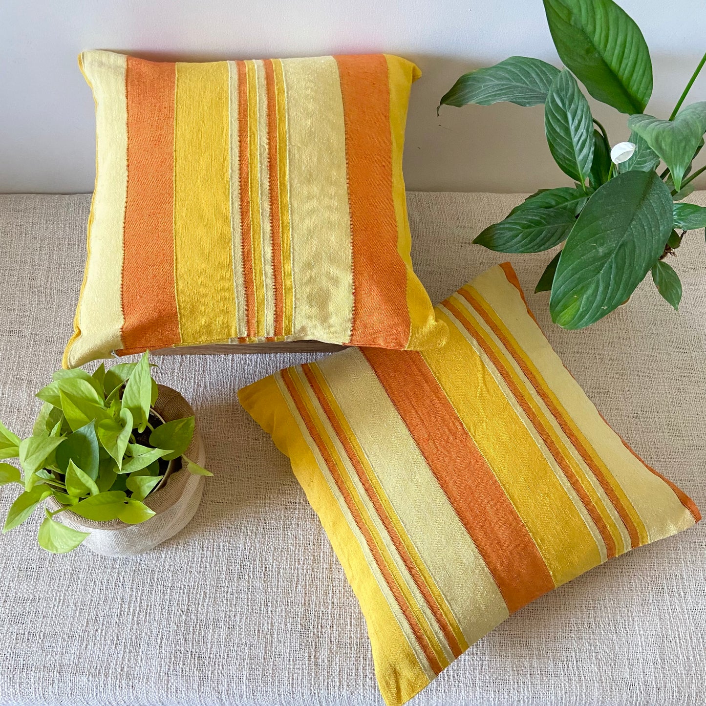 Handloom Yellow Cotton Cushion Covers (Pack of 2)