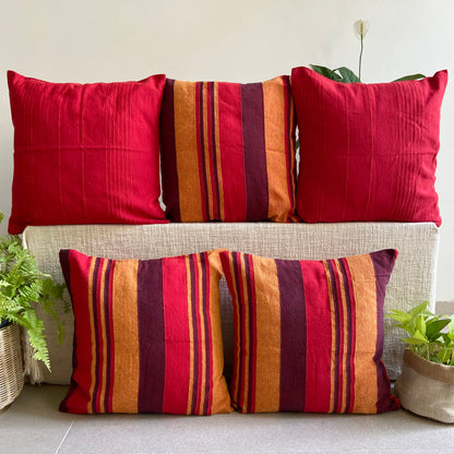Handloom Red Cotton Cushion Covers (Pack of 5)