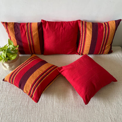 Handloom Red Cotton Cushion Covers (Pack of 5)