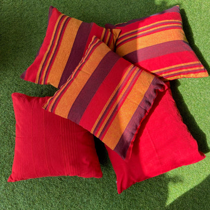 Handloom Red Cotton Cushion Covers (Pack of 5)