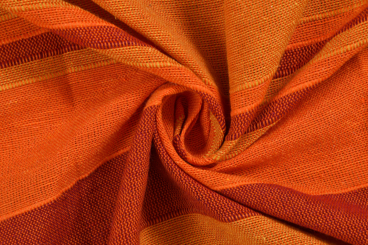 Handloom Cotton Orange Striped King Bedcover without Pillow Covers