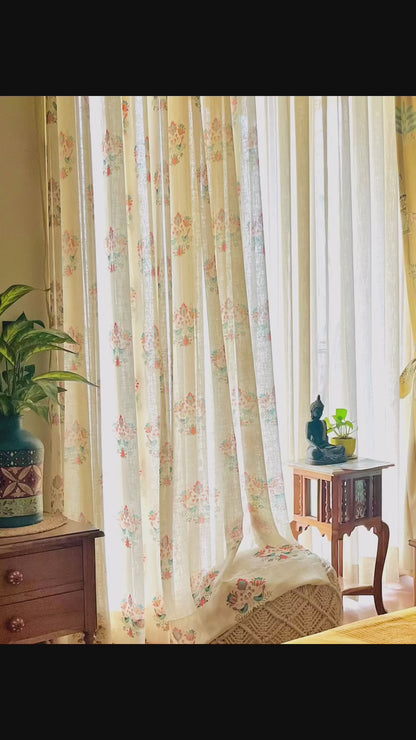 Handloom Cotton Green Sparrow Sheer Curtains 7 feet (Set of 2)
