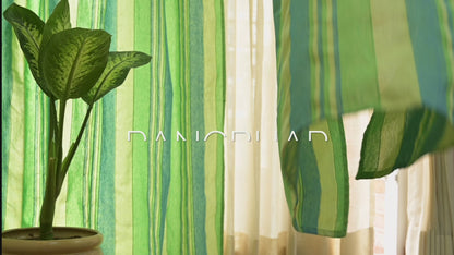 Handloom Cotton Green Striped Light Filtering Curtains 5 feet (Set of 2)
