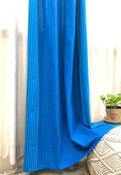 Handloom Cotton Blue Darkened Glow Curtains 5 feet (Set of 2)