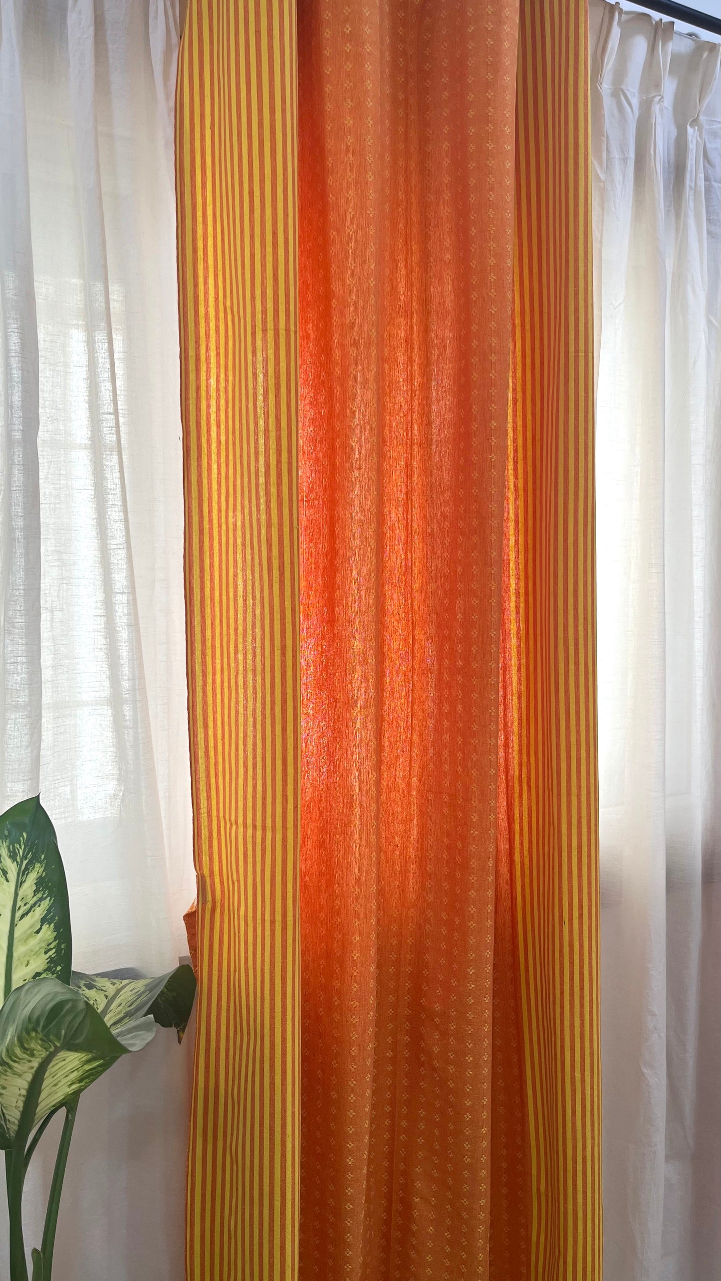 Handloom Cotton Orange-Yellow Darkened Glow Curtains 8 feet (Set of 2)