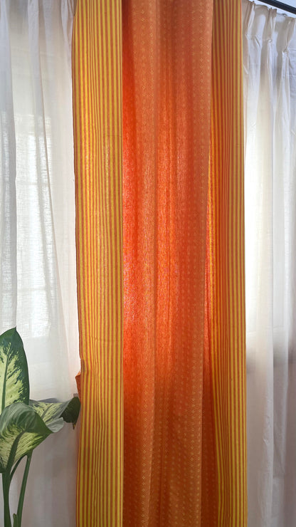 Handloom Cotton Orange-Yellow Darkened Glow Curtains 9 feet (Set of 2)